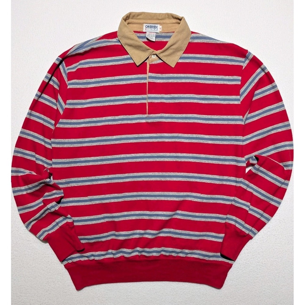 Oakbrook‎ Sport Striped Collared Sweatshirt Men's XL Cotton Vintage Macau